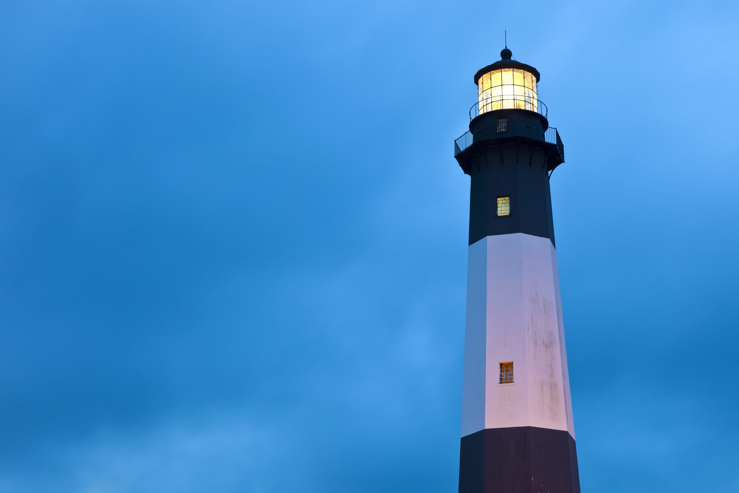 The night sky outside Savannah, Georgia is illuminated by the Tybee Island Lighthouse.