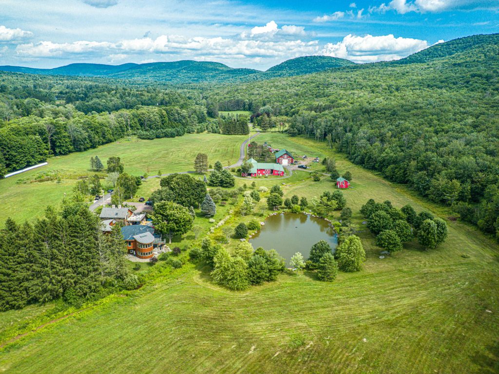 An overhead perspective of the estate at 126 Shadow Mountain Road in East Jewett.